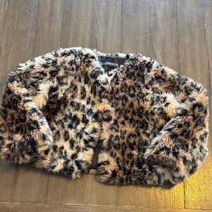 LANSHIFEI leopard print faux fur lined 3hook closer lined jacket coat